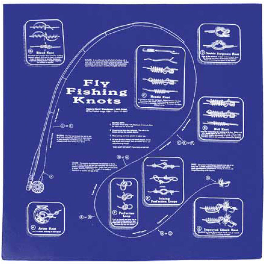 Royal Blue Fly Fishing Knots 22 x 22 Info Bandana