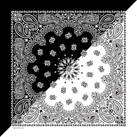 White/Black 22" x 22" Split Paisley Print Bandana
