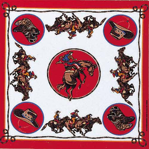 Rodeo Cowboy Red 22" x 22" Novelty Southwestern Print Bandana
