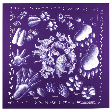 Purple Animal Tracks 22" x 22" Bandana