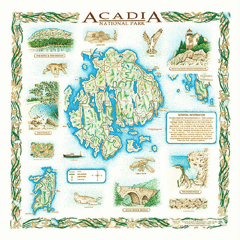 Acadia National Park 22" x 22" Info Bandana