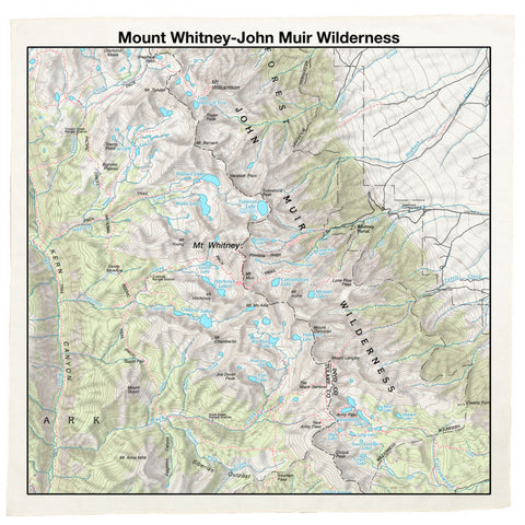 Mount Whitney-John Muir Wilderness 22" x 22"  Map Bandana